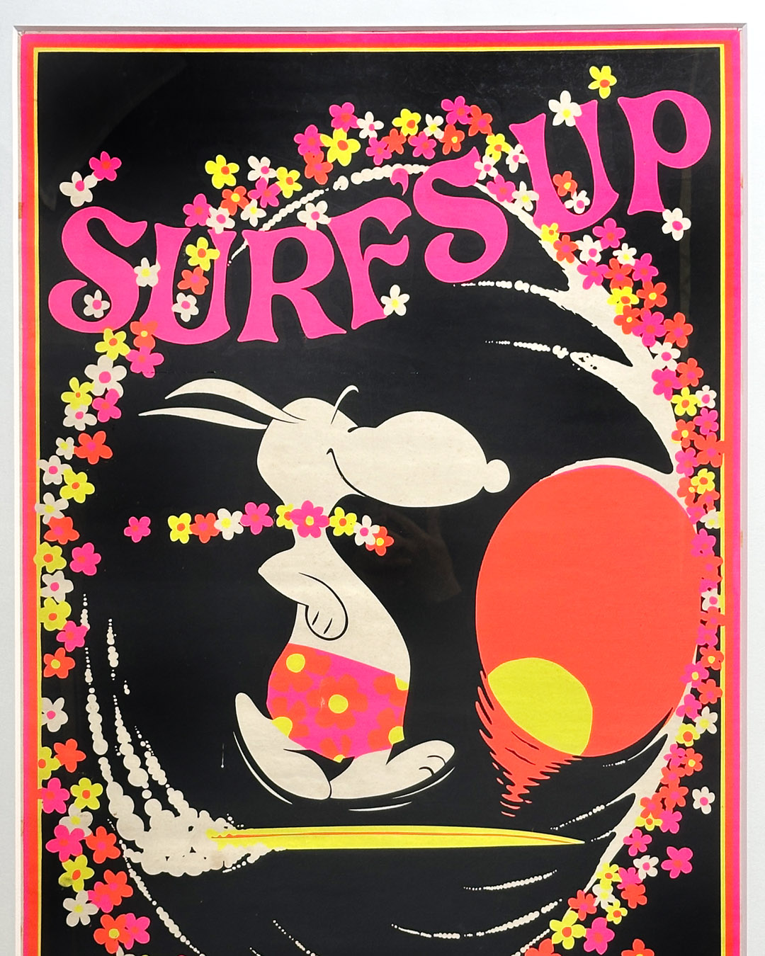 Original 1968 Snoopy Surfs Up Blacklight Poster 27 x 38