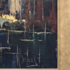 Large 1950s Palette Knife Cityscape Painting 50 x 26-3
