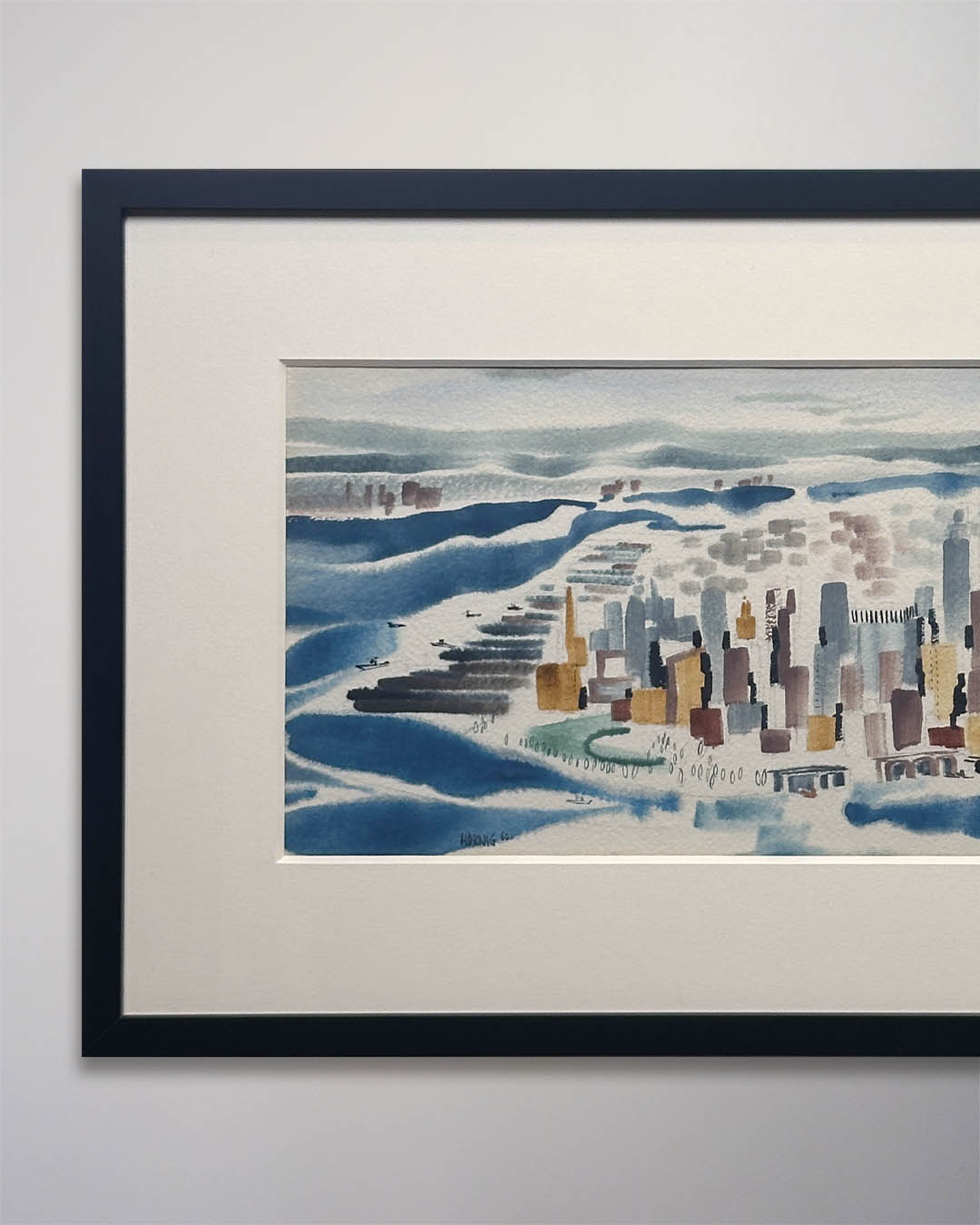 Original Mid-Century Watercolor NYC Skyline 25 x 16