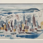 Original Mid-Century Watercolor NYC Skyline 25 x 16