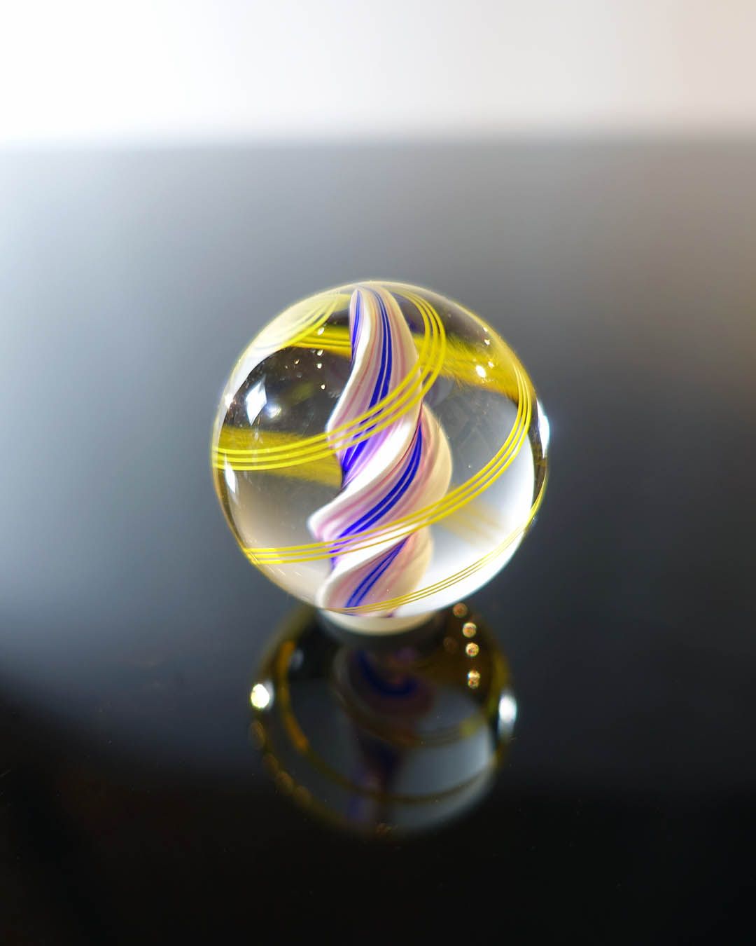 telsey-371 Yellow Latticino Filigrana Small Paperweight