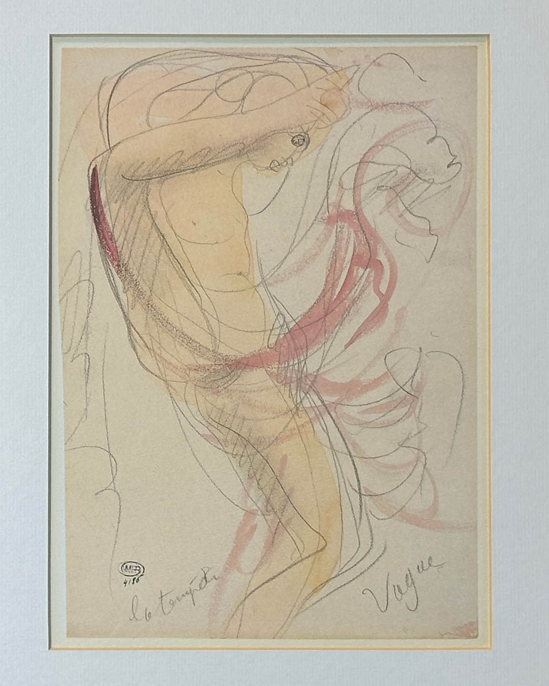 Auguste Rodin framed nude drawing